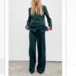 ZARA WIDE LEG PANTS AND MATCHING BLAZER | Green